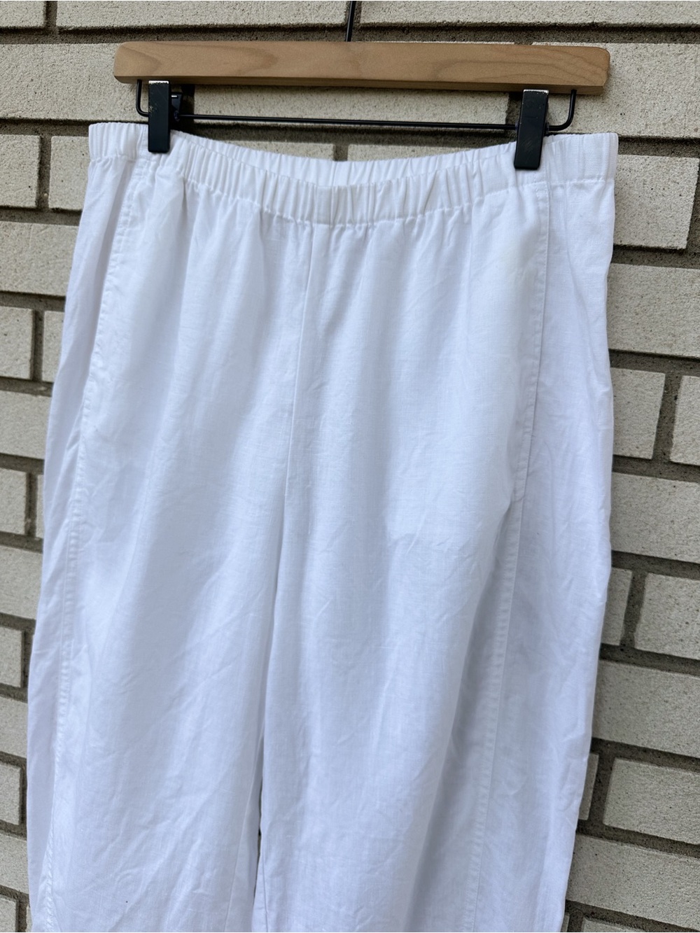 Eileen Fisher White Organic Linen Lantern Barrel Ankle Pants PL Pockets Coastal - Picture 2 of 8